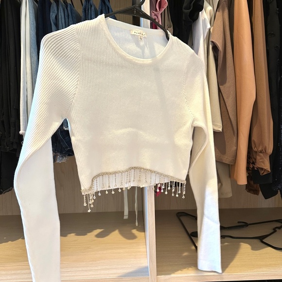 Baevely Rhinestone Cropped Knit Top - Picture 1 of 5